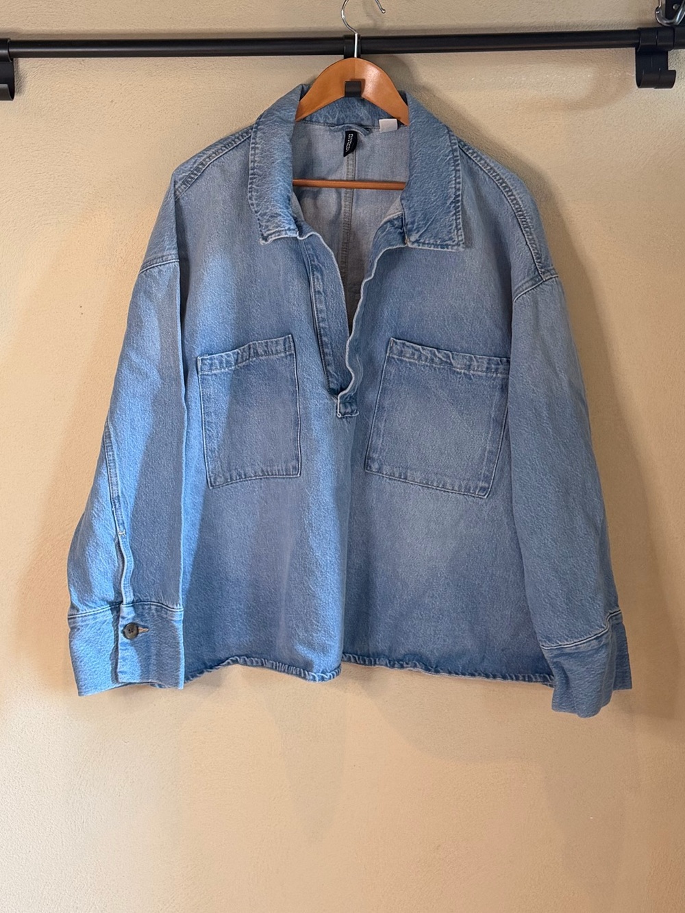 H&M Divided Blue Denim Cotton Pullover Long Sleeve Shirt Jacket Top Women’s XXL